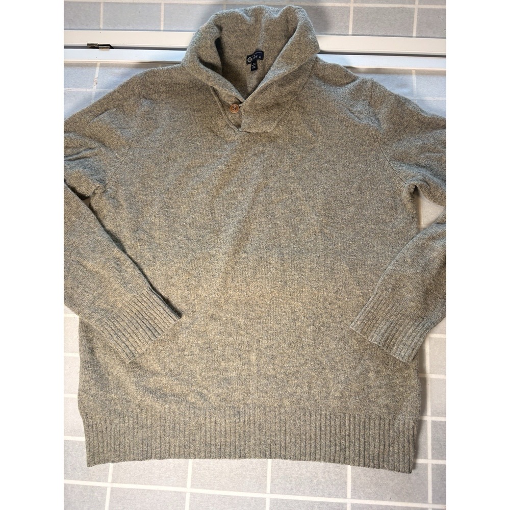 J Crew Mens Shawl Collar Pullover Sweater XL Premium 100% Lambs Wool Taupe